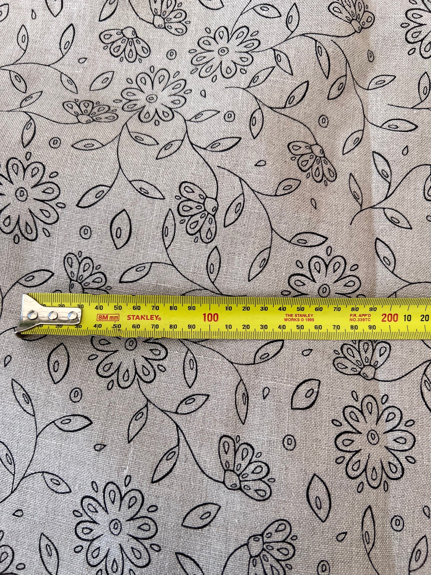 Black Floral Liner Vintage Printed Linen 260gsm