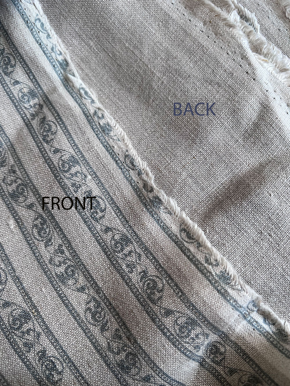 Blue Striped Floral Vintage Printed Linen 260gsm