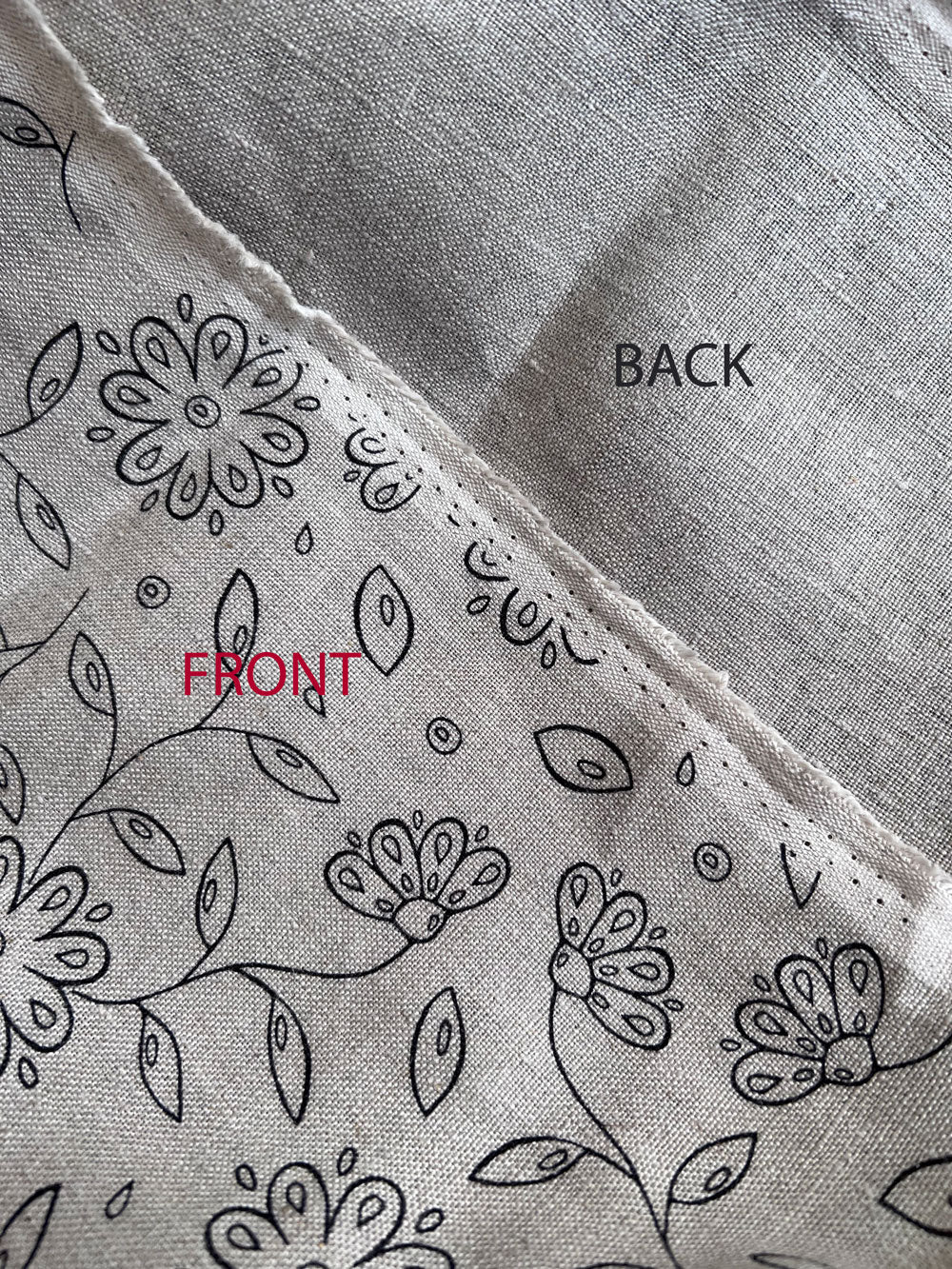 Black Floral Liner Vintage Printed Linen 260gsm