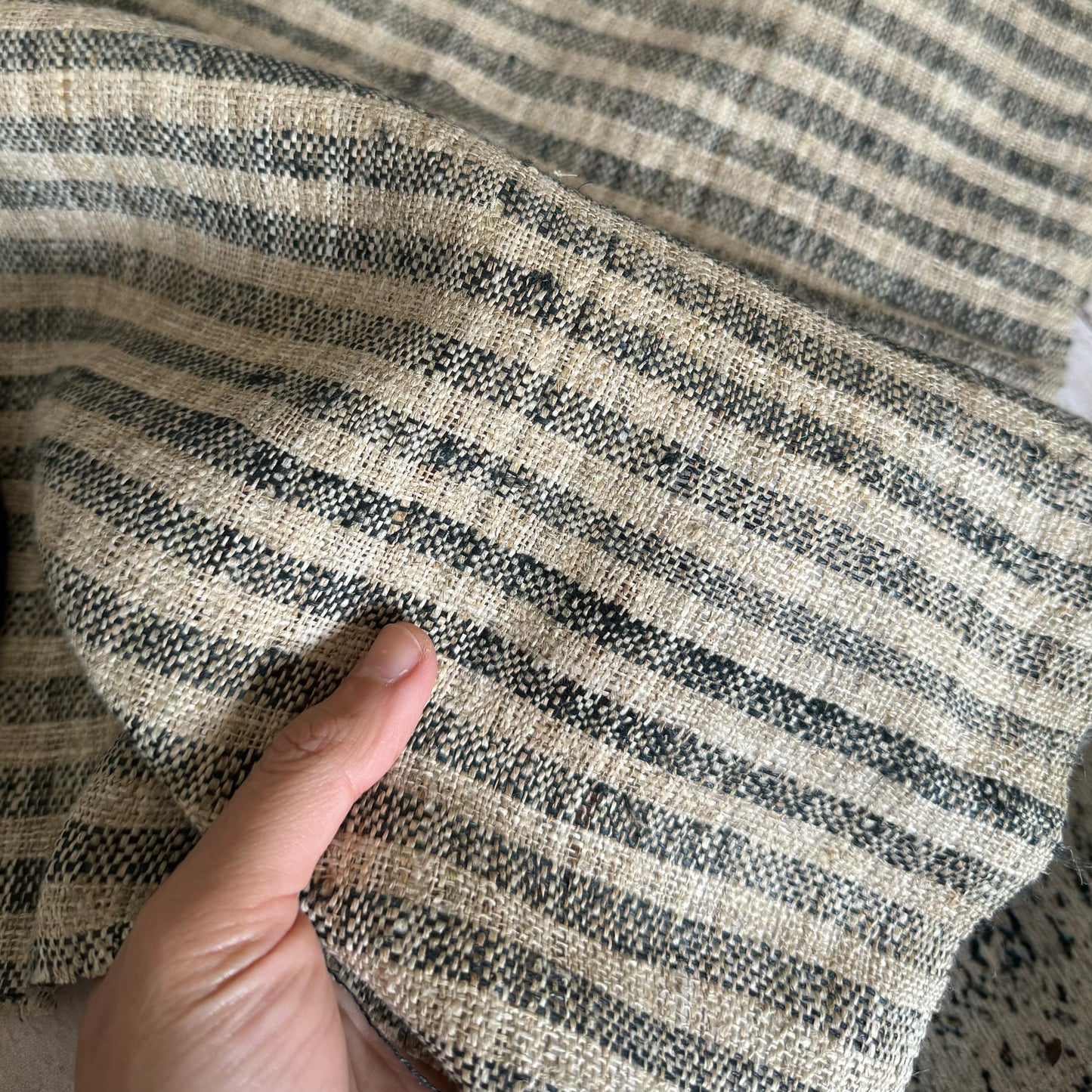 Handloomed striped hemp fabric