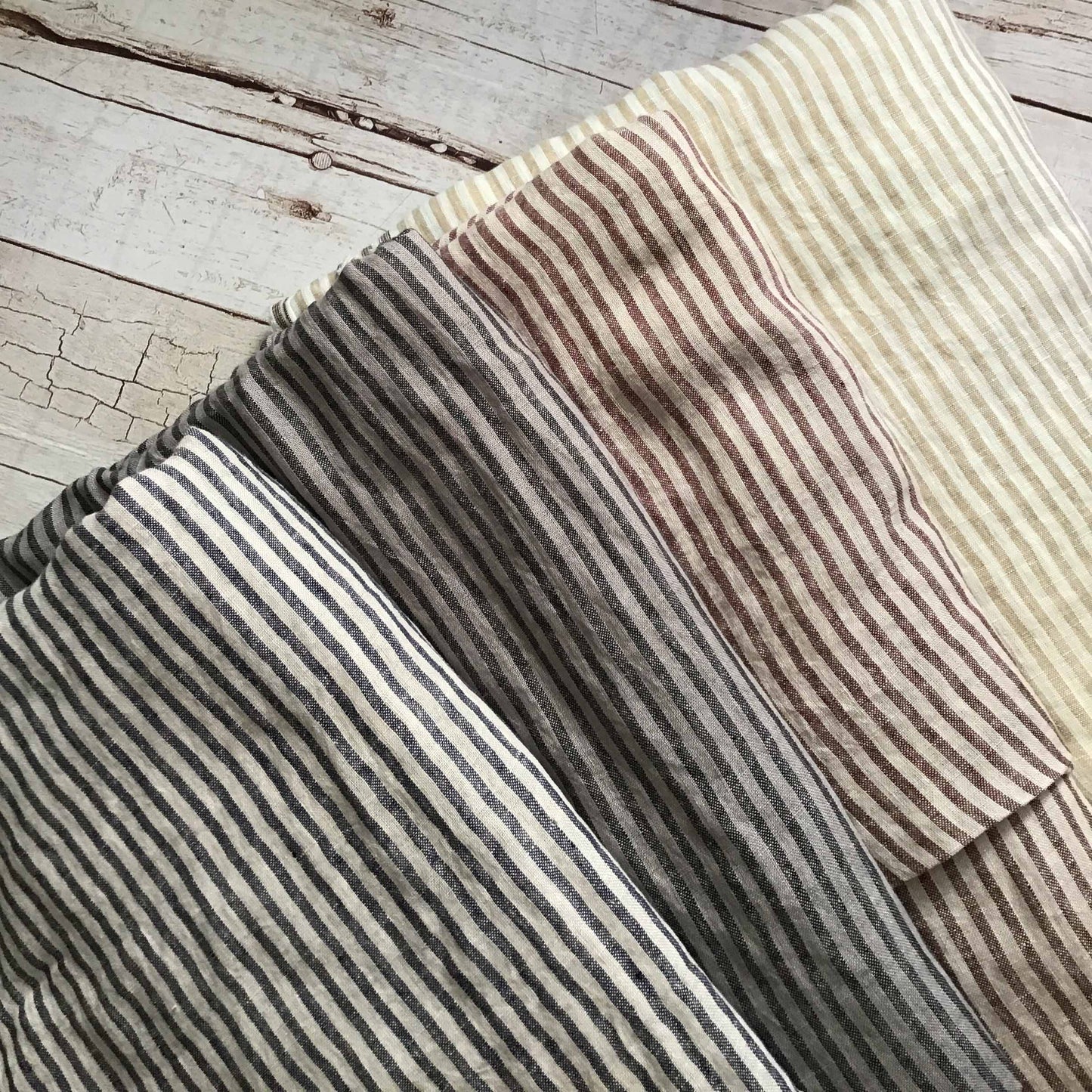 Navy striped pure linen fabric 120gsm