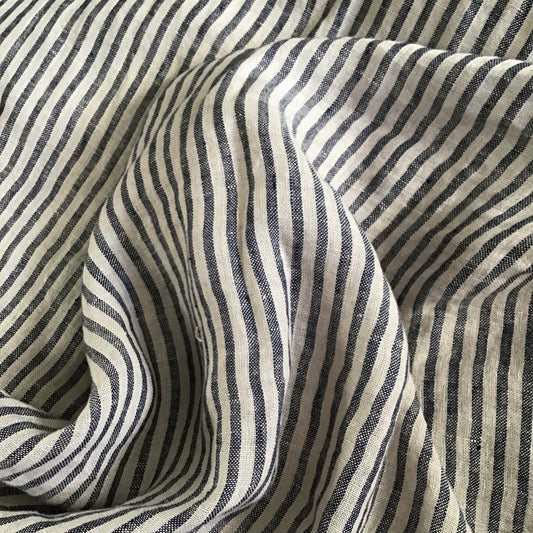 Navy striped pure linen fabric 120gsm